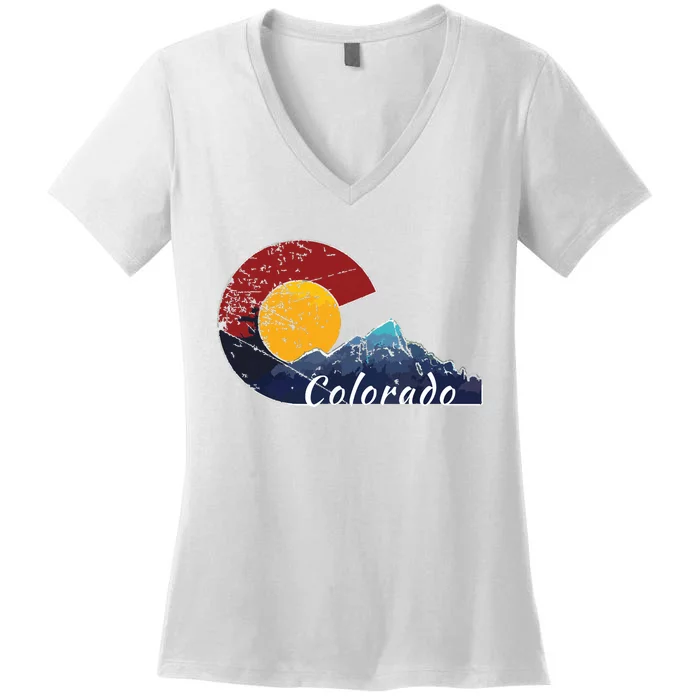 Colorado Flag Themed Mountain Scenery Colorado Women's V-Neck T-Shirt