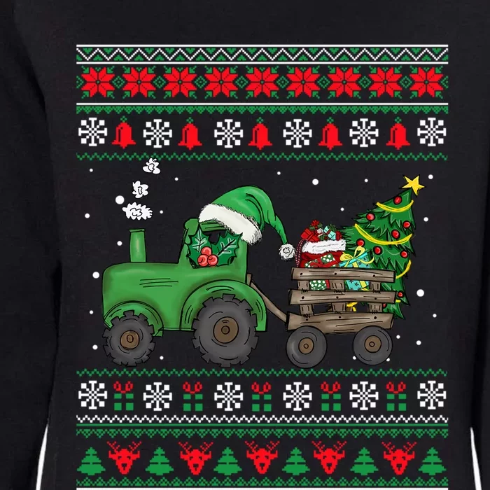 Christmas Farm Tractor Xmas Tree Lights Ugly Christmas Farm Gift Womens California Wash Sweatshirt