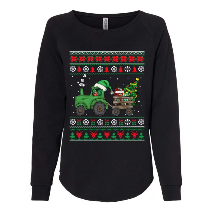 Christmas Farm Tractor Xmas Tree Lights Ugly Christmas Farm Gift Womens California Wash Sweatshirt