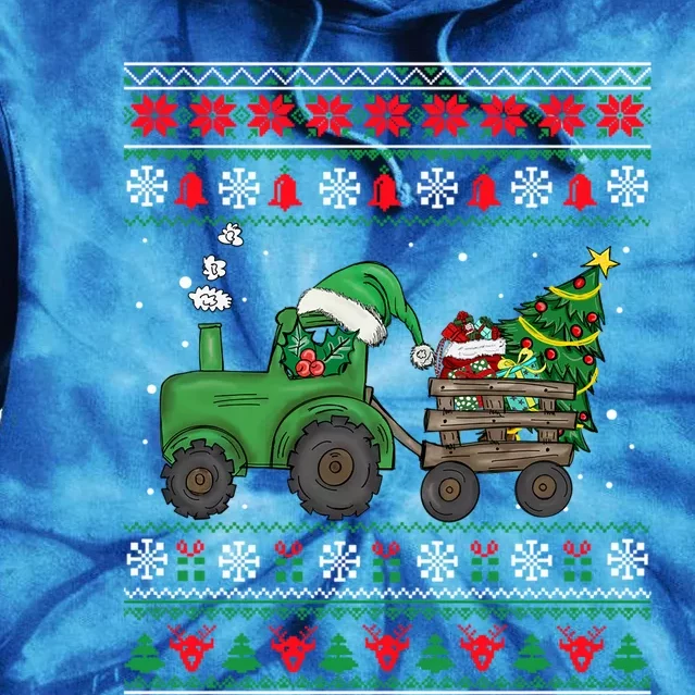 Christmas Farm Tractor Xmas Tree Lights Ugly Christmas Farm Gift Tie Dye Hoodie