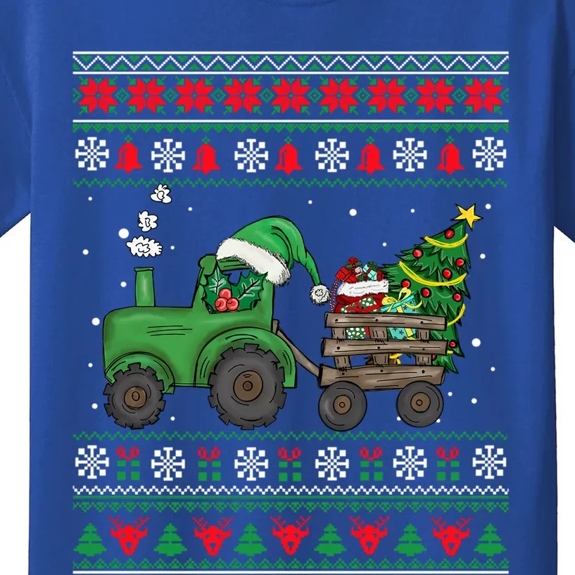 Christmas Farm Tractor Xmas Tree Lights Ugly Christmas Farm Gift Kids T-Shirt