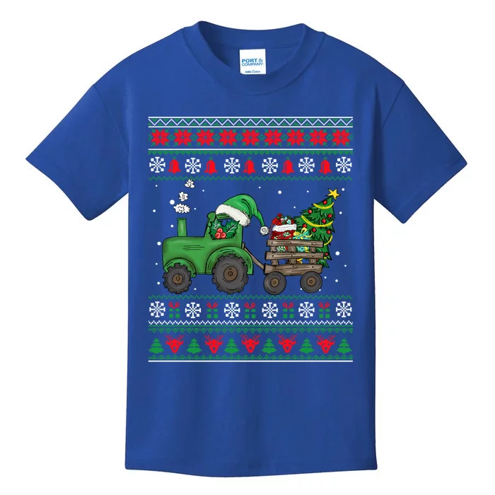 Christmas Farm Tractor Xmas Tree Lights Ugly Christmas Farm Gift Kids T-Shirt