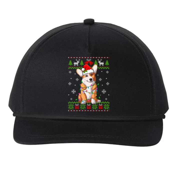 Cute Funny Ugly Christmas Corgi Dog Xmas Lights Gift Snapback Five-Panel Rope Hat