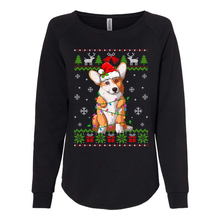 Cute Funny Ugly Christmas Corgi Dog Xmas Lights Gift Womens California Wash Sweatshirt