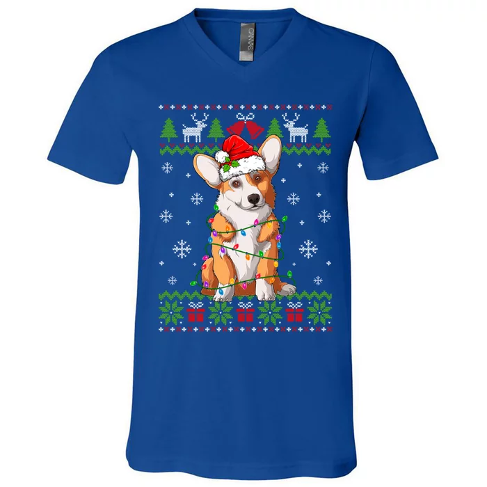 Cute Funny Ugly Christmas Corgi Dog Xmas Lights Gift V-Neck T-Shirt