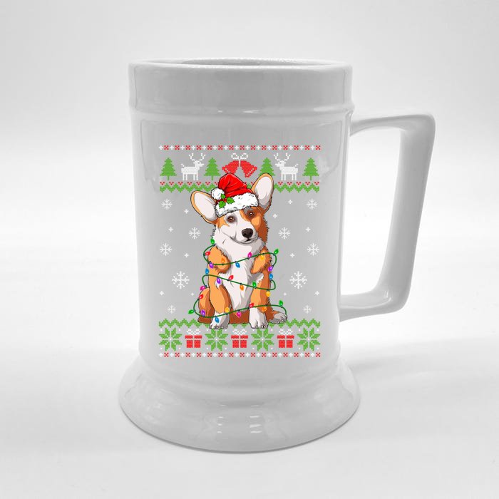 Cute Funny Ugly Christmas Corgi Dog Xmas Lights Gift Front & Back Beer Stein