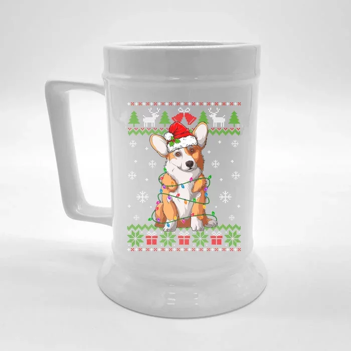 Cute Funny Ugly Christmas Corgi Dog Xmas Lights Gift Front & Back Beer Stein