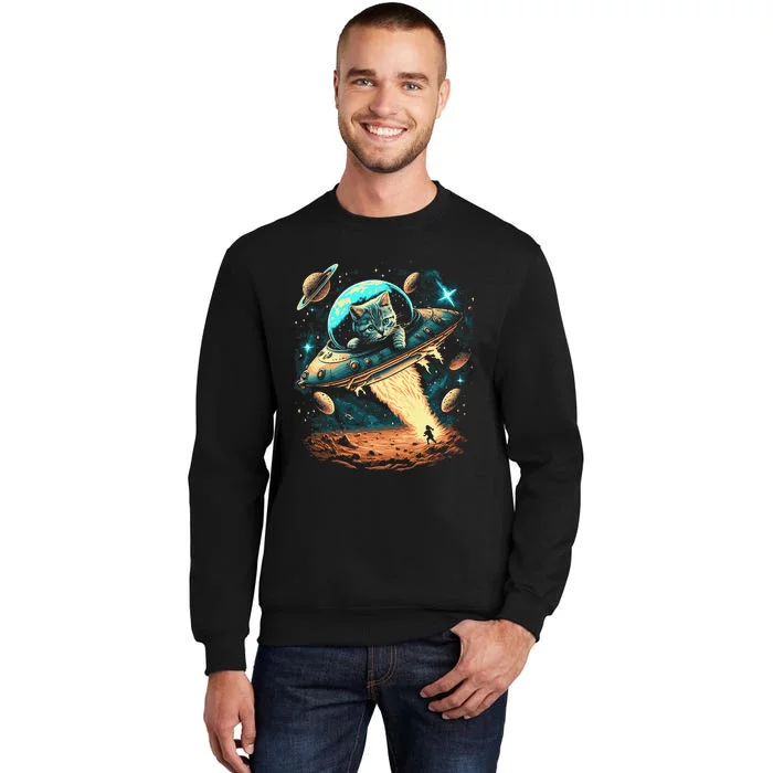 Cat Flying Ufo Aliens Galaxy Kitty Space Astronaut Sweatshirt