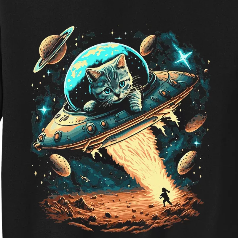 Cat Flying Ufo Aliens Galaxy Kitty Space Astronaut Tall Sweatshirt