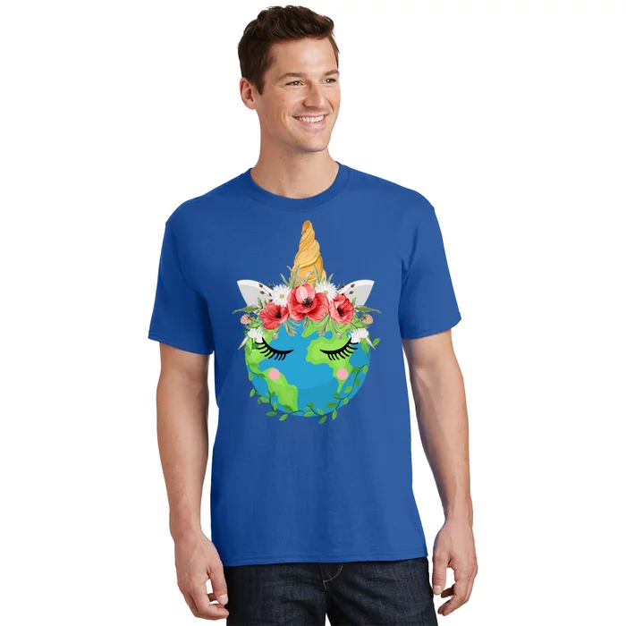 Cute Floral Unicorn Earth Global Save Our Planet Earth Day Gift T-Shirt