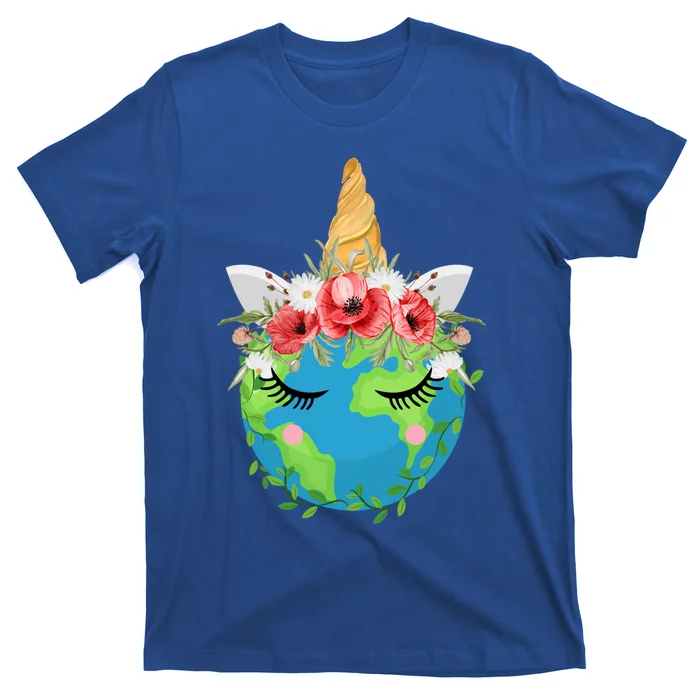 Cute Floral Unicorn Earth Global Save Our Planet Earth Day Gift T-Shirt