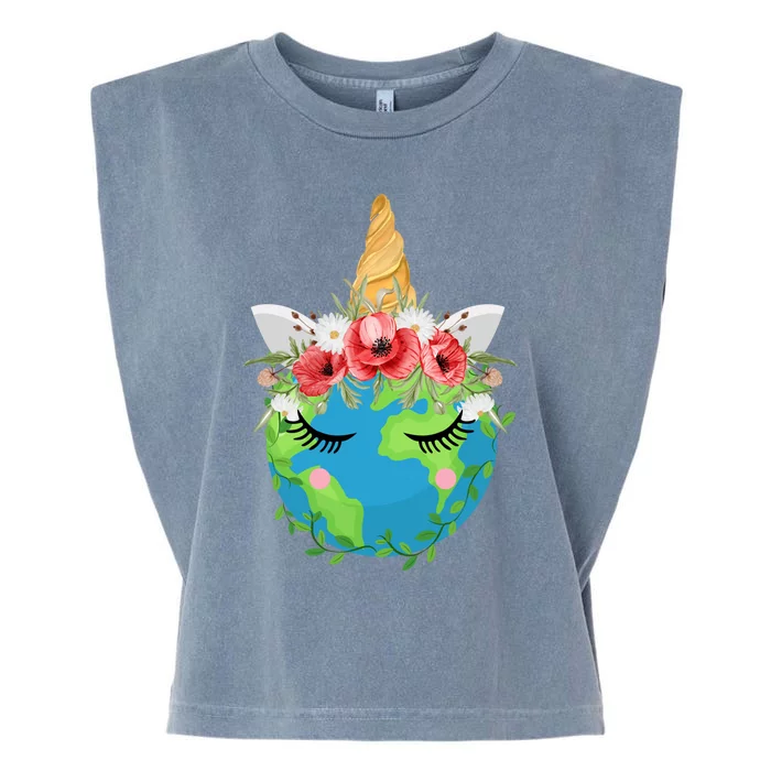 Cute Floral Unicorn Earth Global Save Our Planet Earth Day Gift Garment-Dyed Women's Muscle Tee