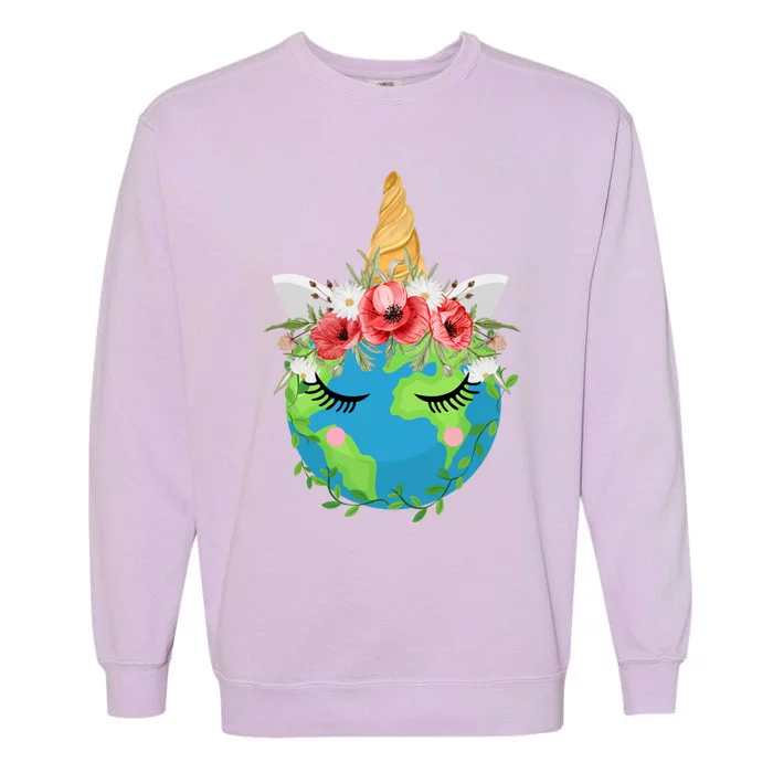 Cute Floral Unicorn Earth Global Save Our Planet Earth Day Gift Garment-Dyed Sweatshirt