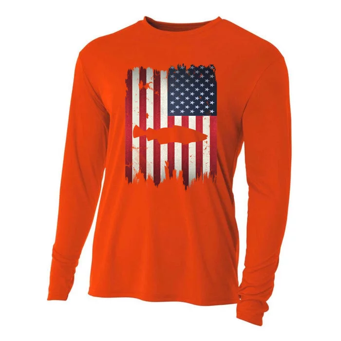 Cod Fish Usa American Flag 4th Of July Patriotic Fishing Funny Gift Cooling Performance Long Sleeve Crew