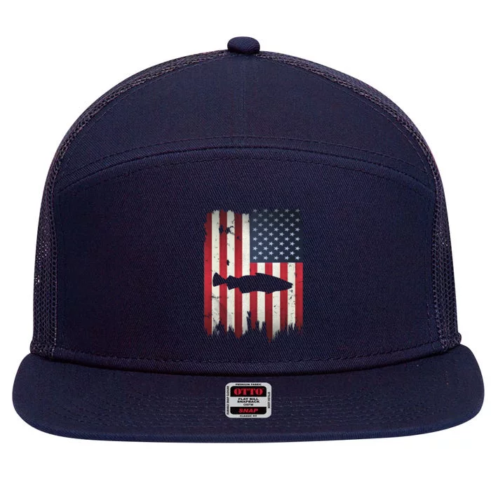 Cod Fish Usa American Flag 4th Of July Patriotic Fishing Funny Gift 7 Panel Mesh Trucker Snapback Hat