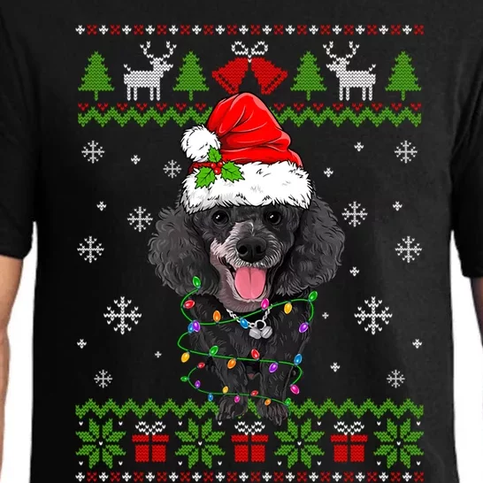 Cute Funny Ugly Christmas Poodle Dog Xmas Lights Gift Pajama Set