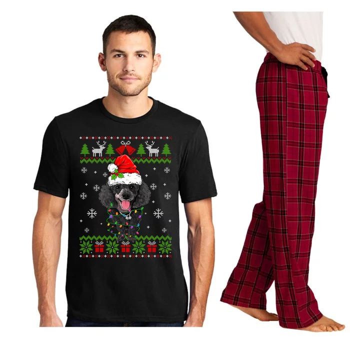 Cute Funny Ugly Christmas Poodle Dog Xmas Lights Gift Pajama Set