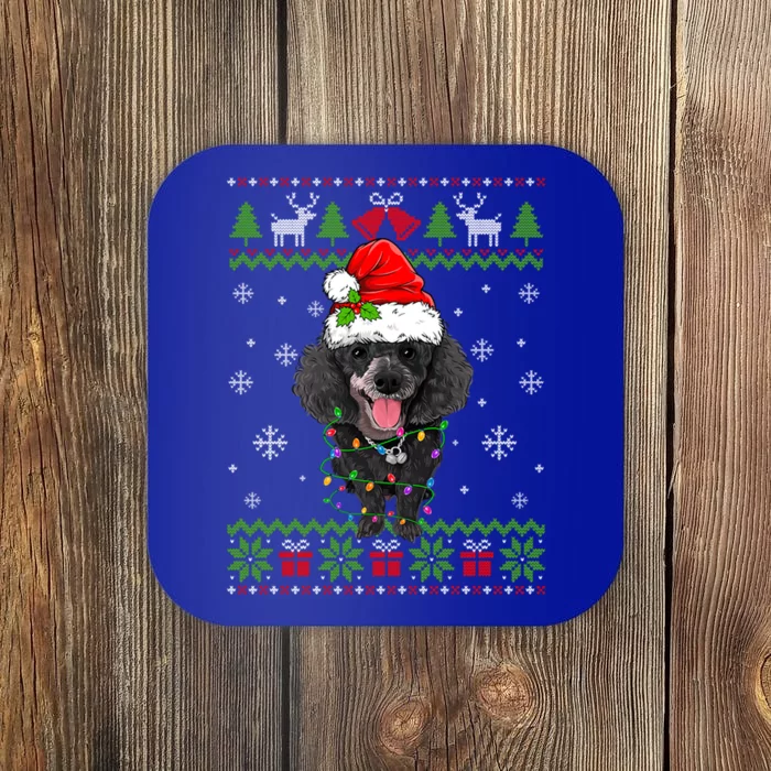 Cute Funny Ugly Christmas Poodle Dog Xmas Lights Gift Coaster