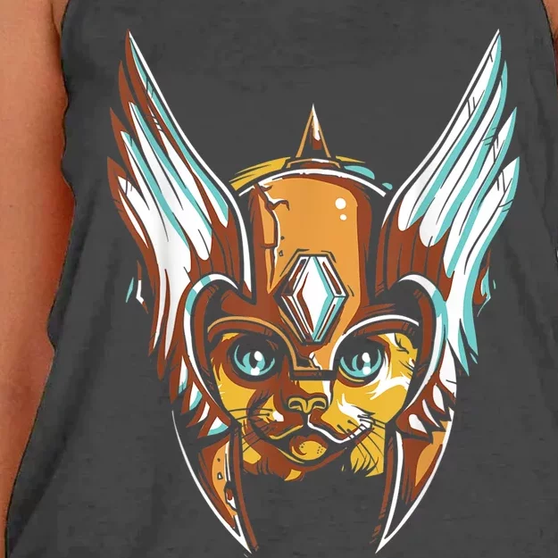 Cute Funny & Unique Cat & Viking Lover & Gift Women's Knotted Racerback Tank