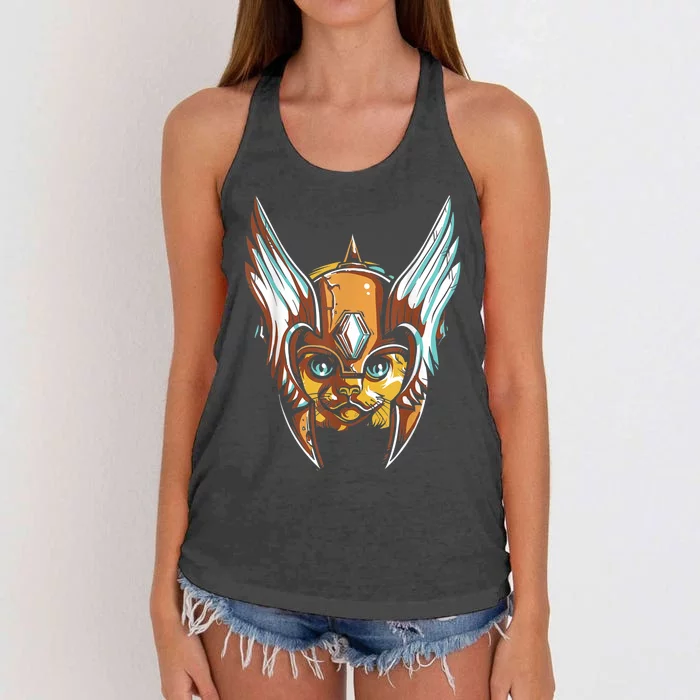 Cute Funny & Unique Cat & Viking Lover & Gift Women's Knotted Racerback Tank