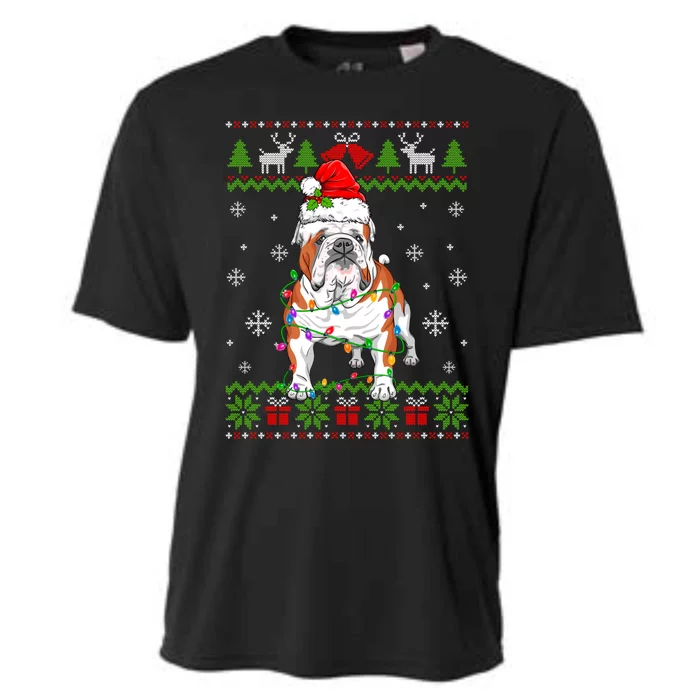 Cute Funny Ugly Christmas English Bulldog Dog Xmas Lights Gift Cooling Performance Crew T-Shirt