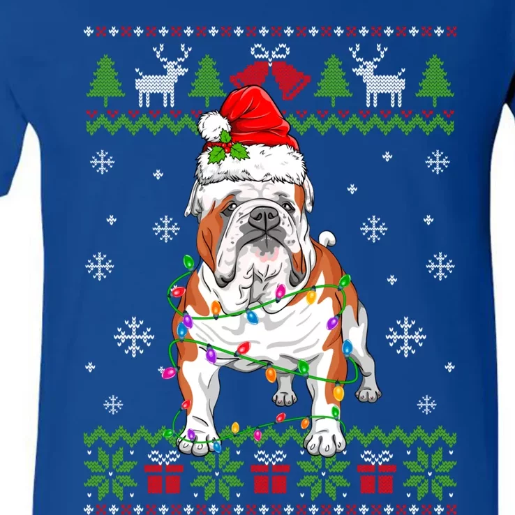 Cute Funny Ugly Christmas English Bulldog Dog Xmas Lights Gift V-Neck T-Shirt