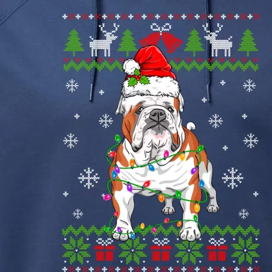 Cute Funny Ugly Christmas English Bulldog Dog Xmas Lights Gift Performance Fleece Hoodie