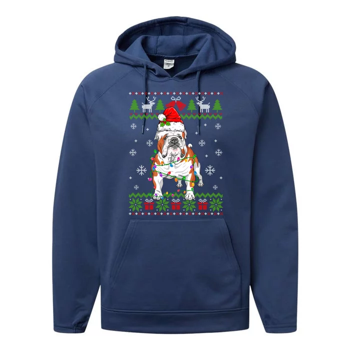 Cute Funny Ugly Christmas English Bulldog Dog Xmas Lights Gift Performance Fleece Hoodie