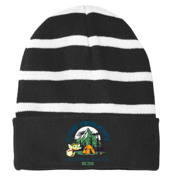 Camp Firelight Vbs Camp Vacation Bible School Firework 2024 Striped Beanie with Solid Band