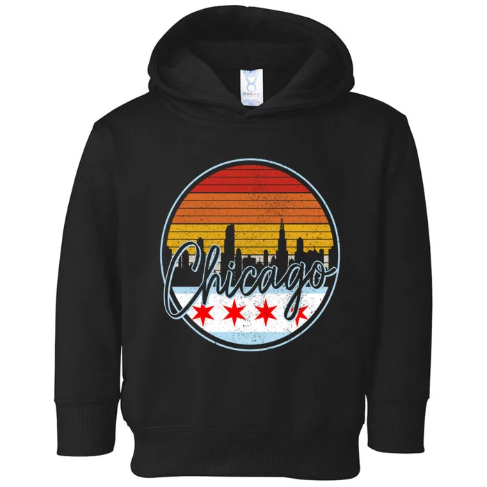 Chicago Flag Vintage Retro Skyline Pride Toddler Hoodie