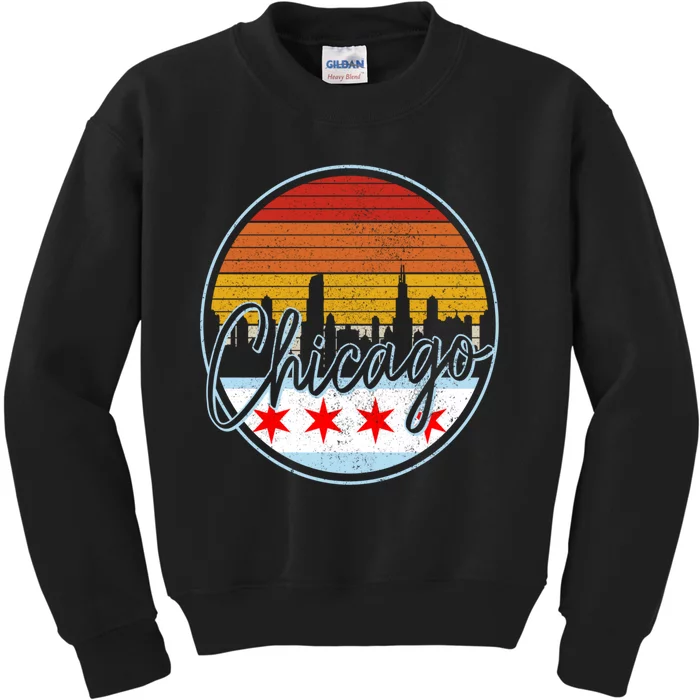 Chicago Flag Vintage Retro Skyline Pride Kids Sweatshirt