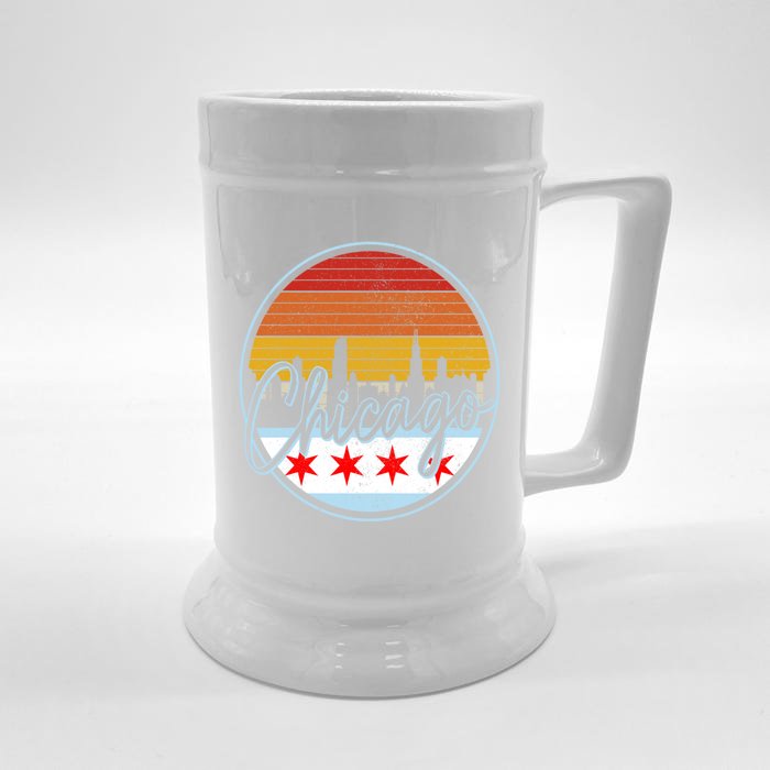 Chicago Flag Vintage Retro Skyline Pride Front & Back Beer Stein