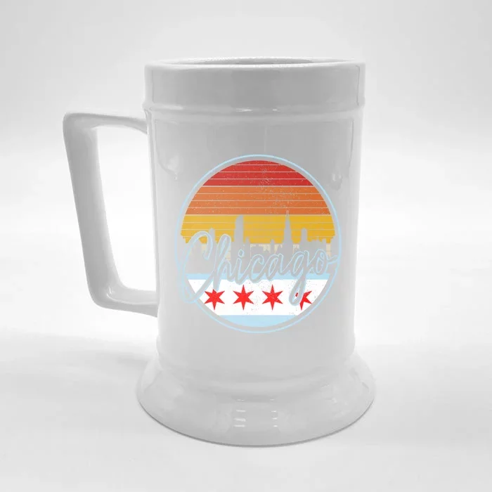 Chicago Flag Vintage Retro Skyline Pride Front & Back Beer Stein