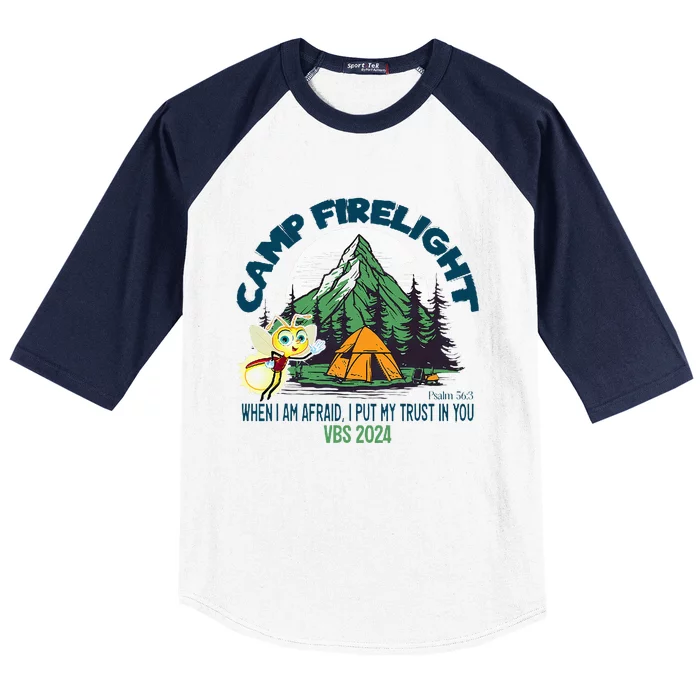 Camp Firelight Vbs Camp Vacation Bible School Firework 2024 Baseball Sleeve Shirt