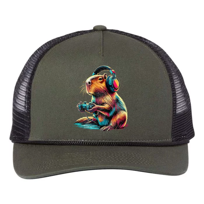 Capybara Funny Video Games Capybara Retro Rope Trucker Hat Cap