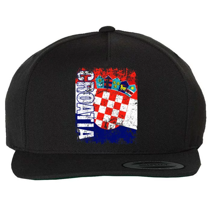 CROATIA Flag Vintage Distressed CROATIA Wool Snapback Cap