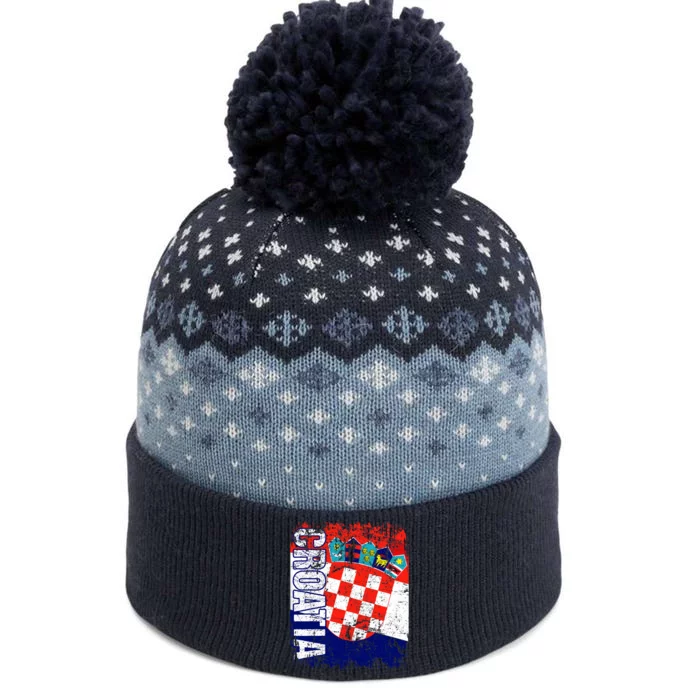 CROATIA Flag Vintage Distressed CROATIA The Baniff Cuffed Pom Beanie