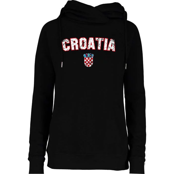 Croatia Flag Vintage Womens Funnel Neck Pullover Hood