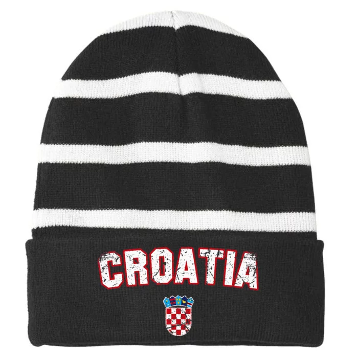 Croatia Flag Vintage Striped Beanie with Solid Band