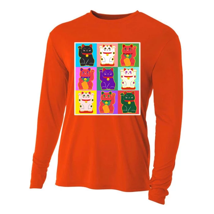 Cool Funny Vintage Japanese Lucky Cat Maneki Neko Pop Art Cooling Performance Long Sleeve Crew