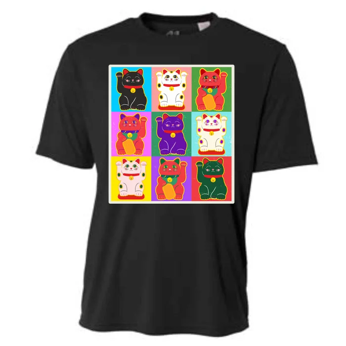 Cool Funny Vintage Japanese Lucky Cat Maneki Neko Pop Art Cooling Performance Crew T-Shirt