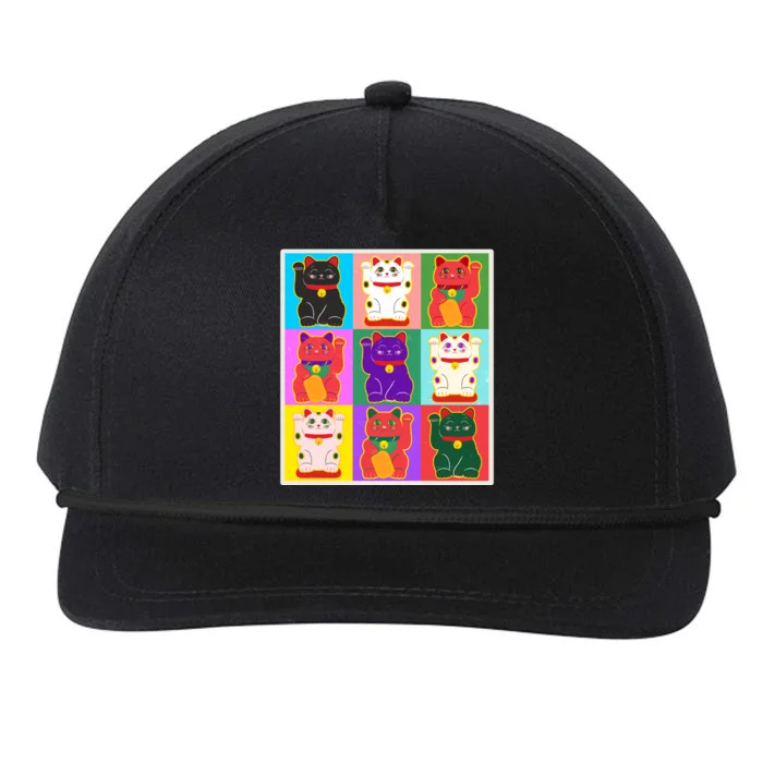 Cool Funny Vintage Japanese Lucky Cat Maneki Neko Pop Art Snapback Five-Panel Rope Hat