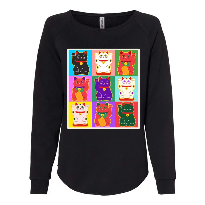 Cool Funny Vintage Japanese Lucky Cat Maneki Neko Pop Art Womens California Wash Sweatshirt