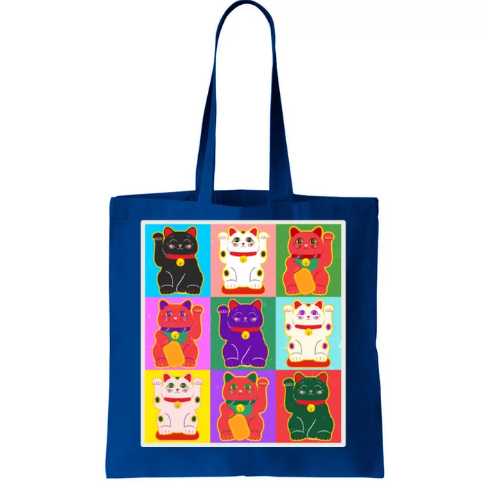 Cool Funny Vintage Japanese Lucky Cat Maneki Neko Pop Art Tote Bag