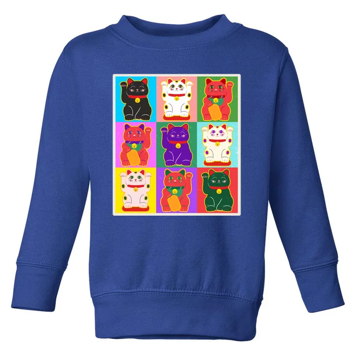 Cool Funny Vintage Japanese Lucky Cat Maneki Neko Pop Art Toddler Sweatshirt