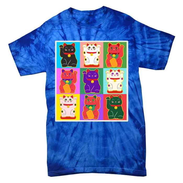 Cool Funny Vintage Japanese Lucky Cat Maneki Neko Pop Art Tie-Dye T-Shirt