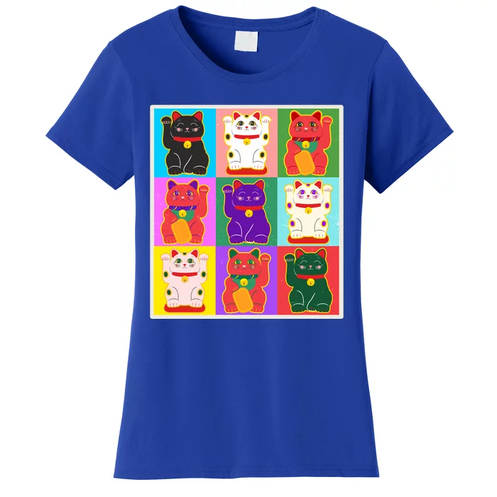 Cool Funny Vintage Japanese Lucky Cat Maneki Neko Pop Art Women's T-Shirt