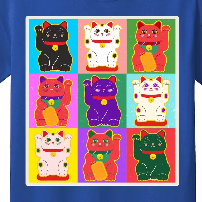 Cool Funny Vintage Japanese Lucky Cat Maneki Neko Pop Art Kids T-Shirt