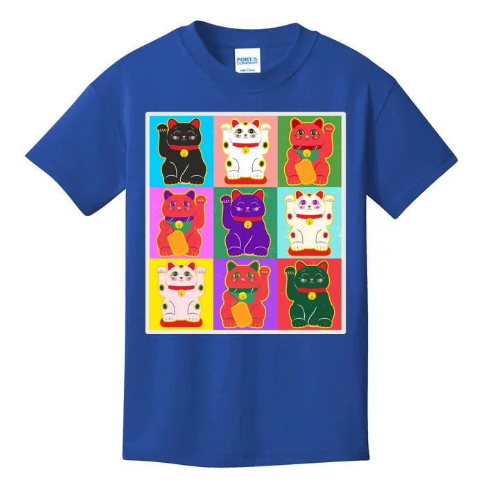 Cool Funny Vintage Japanese Lucky Cat Maneki Neko Pop Art Kids T-Shirt