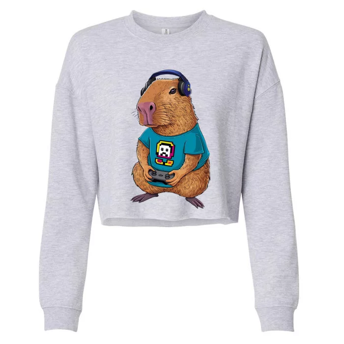 Capybara Funny Video Games Capybara Great Gift Cropped Pullover Crew